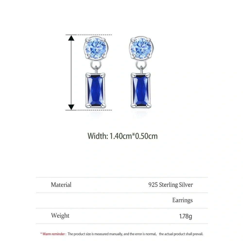 Anthro 2-tone Blue Sapphire Crystal Geometrical Sterling Silver Stud Earrings - Picture 7 of 16